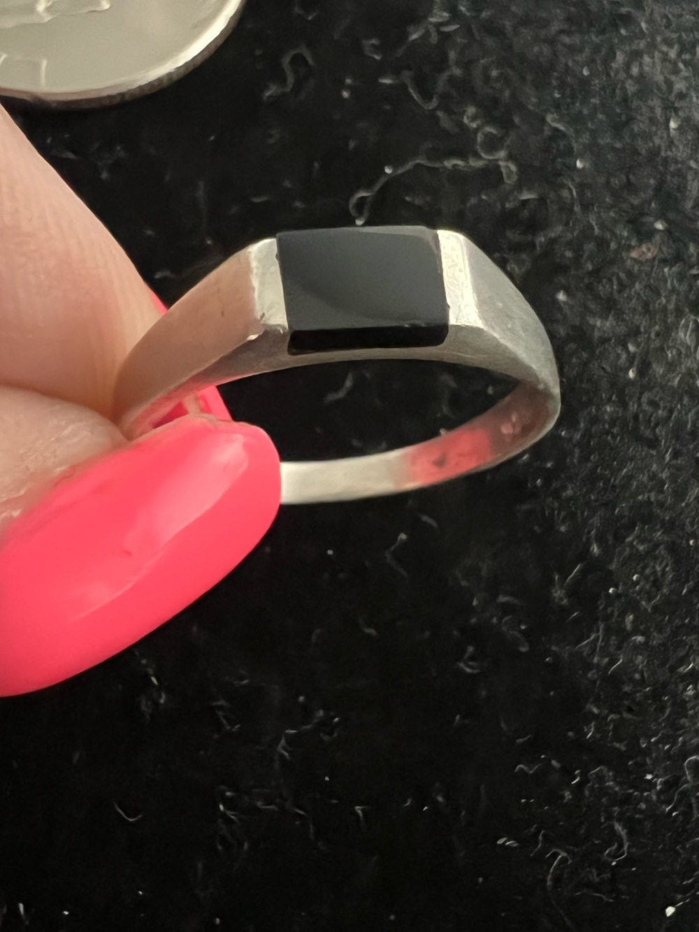 925 sterling silver Black Onyx Signet Ring stacker band